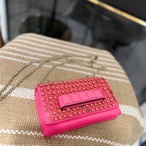 VALENTINO VAVAVOOM / ROCKSTUD Hot Pink Studded Crossbody Clutch
